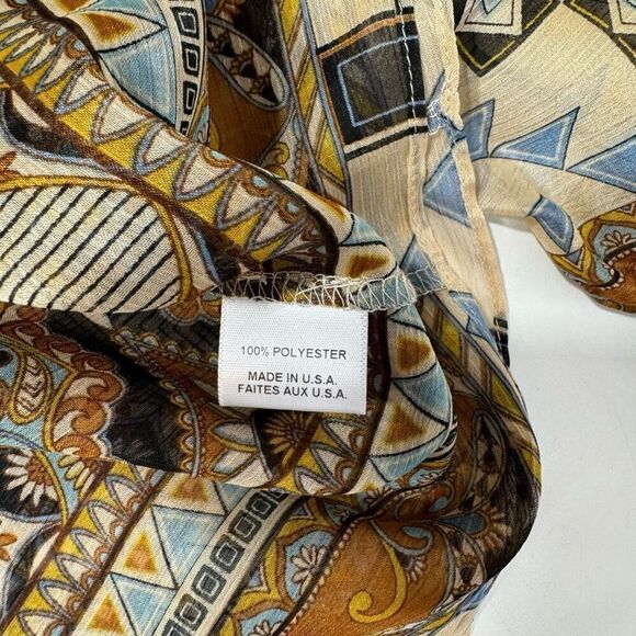 NWT Misa Los Angeles Geometric Print Sheer Peasant Siena Blouse Blue Tan Medium - Picture 7 of 8